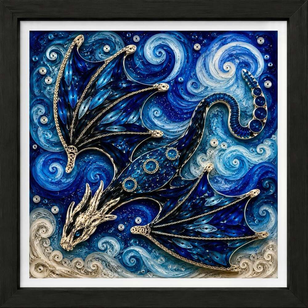 8 X 8 Black Framed Blue Dragon 080 C